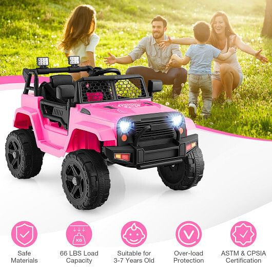 12V Kids Ride On Truck with Remote Control and Headlights-Black-8